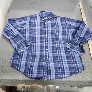 Polo Ralph Lauren Mens XL Custom Fit Blue Plaid Long Sleeve Button Down Shirt